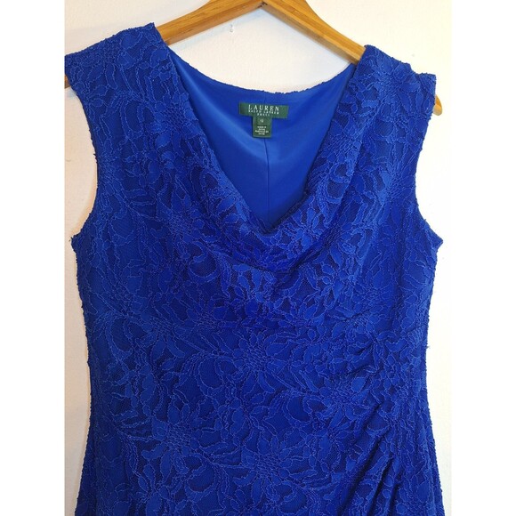 LAUREN RALPH LAUREN Blue Lace Sheath Dress Sz 12 Cocktail Knee Length Formal - Picture 5 of 9